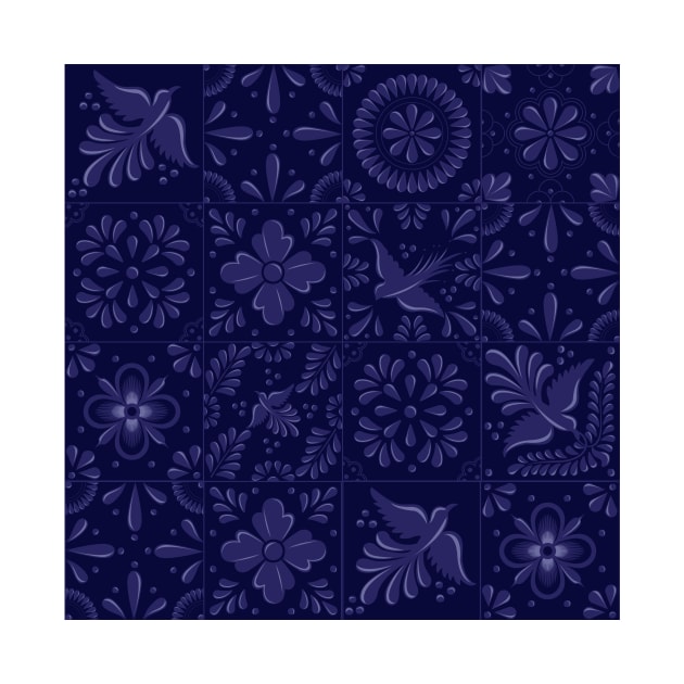 Mexican Blue Talavera Tile Pattern by Akbaly by Akbaly