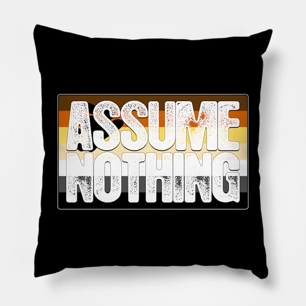 Assume Nothing Bear Pride Flag Pillow by wheedesign