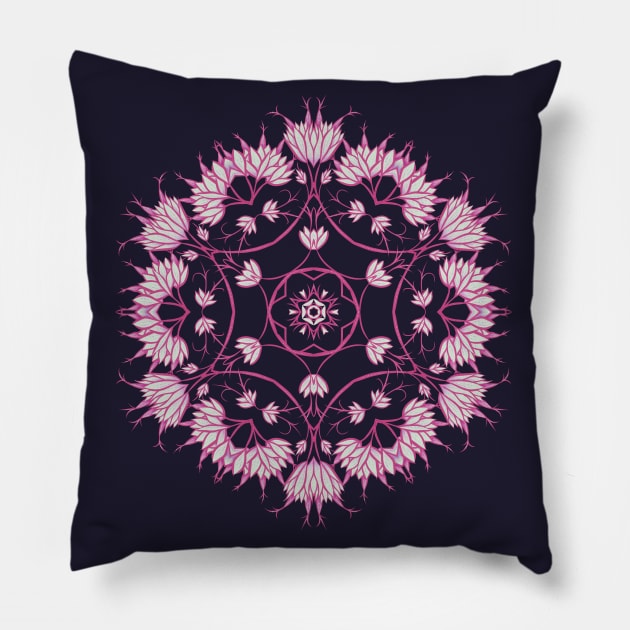 Elegant Floral Mandala Pink Flowers Pillow by Boriana Giormova