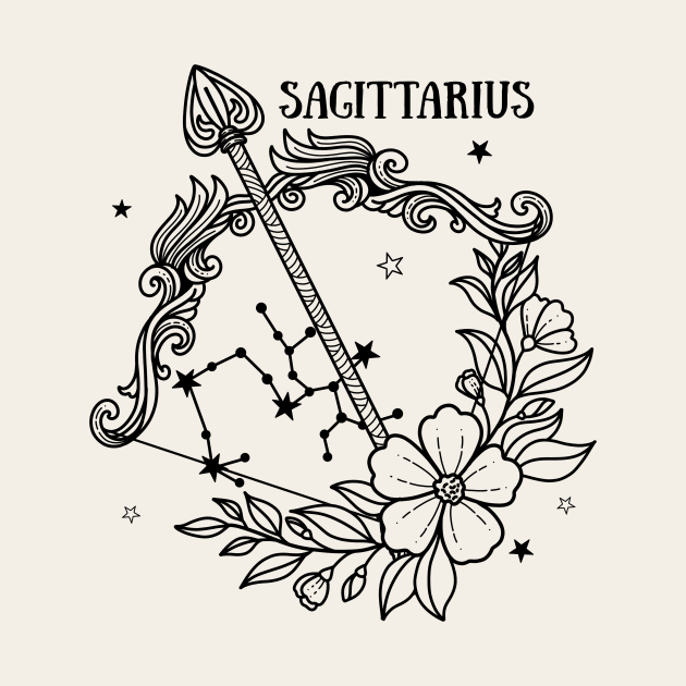 Sagittarius Zodiac Sign Floral by Nessanya