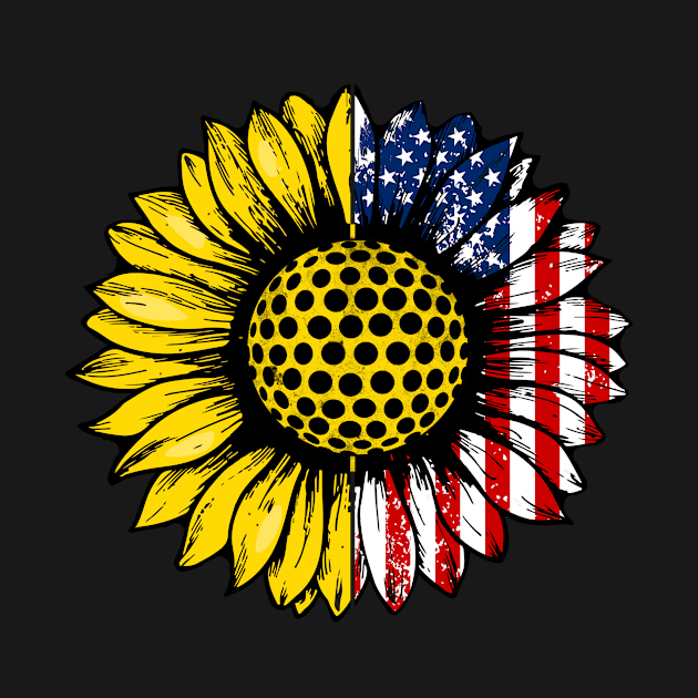 Sunflower American Flag Golf Lover Gifts 4th Of July by shanemuelleres