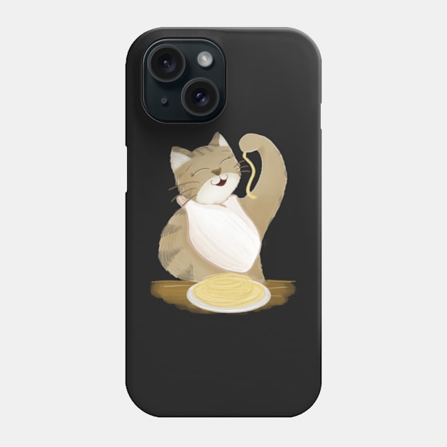 Cute cat eating spaghetti Phone Case by AbbyCatAtelier