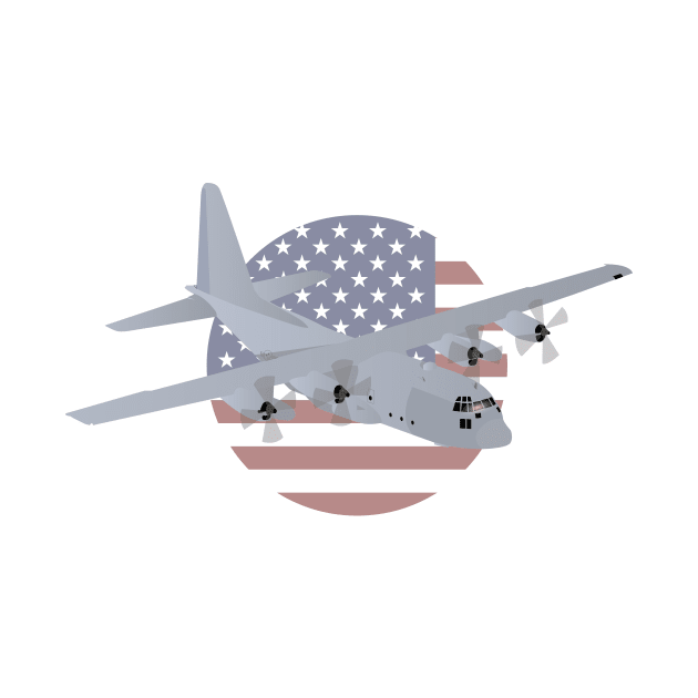 Air Force C-130 Hercules with US Flag by NorseTech