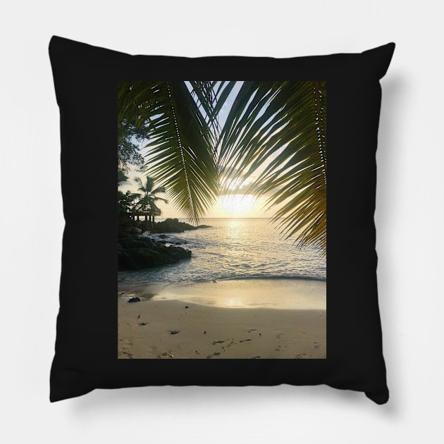 Seychelles mahe island beach palm trees paradise print Pillow by simplythewest