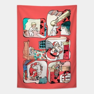 Santa Claus leaves many more gifts for a little boy who behaved very well Retro Vintage Comic Book Tapestry