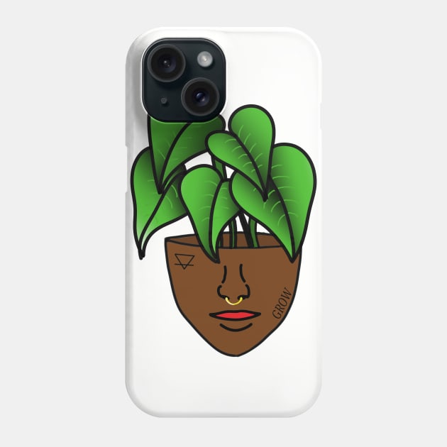 Dark Skinned Tropical Plant Person with Face Tattoos and Septum Piercing Phone Case by Tenpmcreations