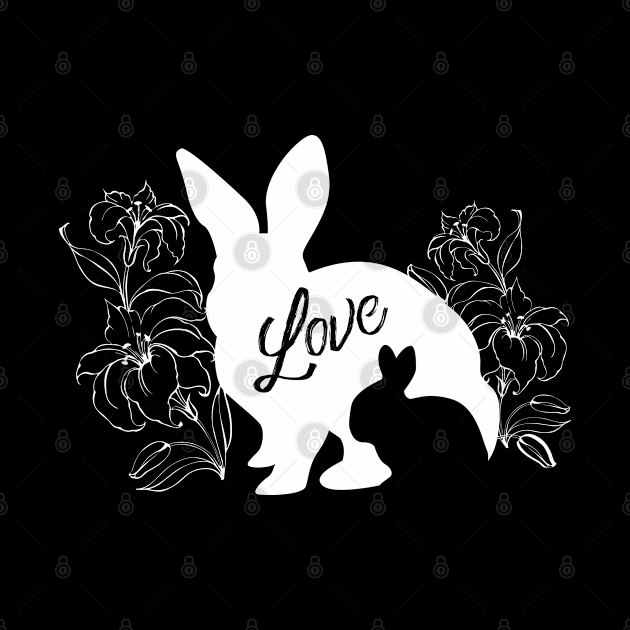 Mama Bunny Baby Bunny LOVE Lily Flowers - White by deelirius8