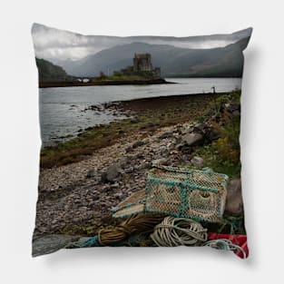 Fishing boxes near Eilean Donan, Highlands of Scotland Pillow