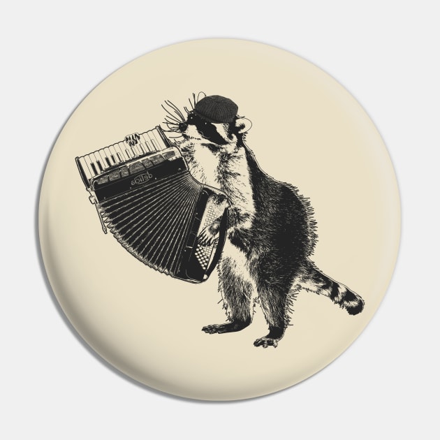 Raccoon wielding accordion Pin by dankdesigns