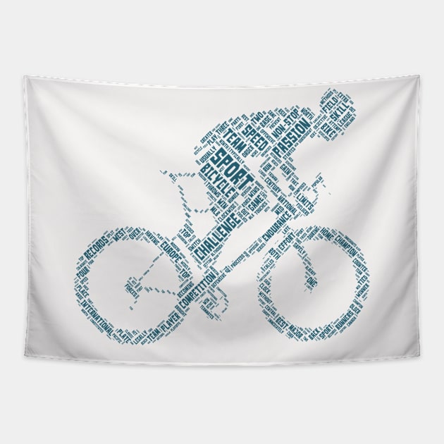 Cycling Sport Silhouette Shape Text Word Cloud Tapestry by Cubebox