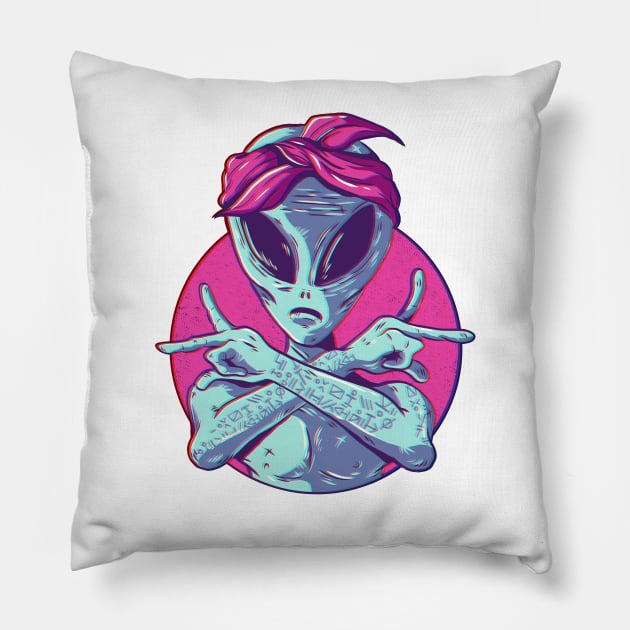 Alien Gangster Extraterrestrial Being Pillow by UNDERGROUNDROOTS