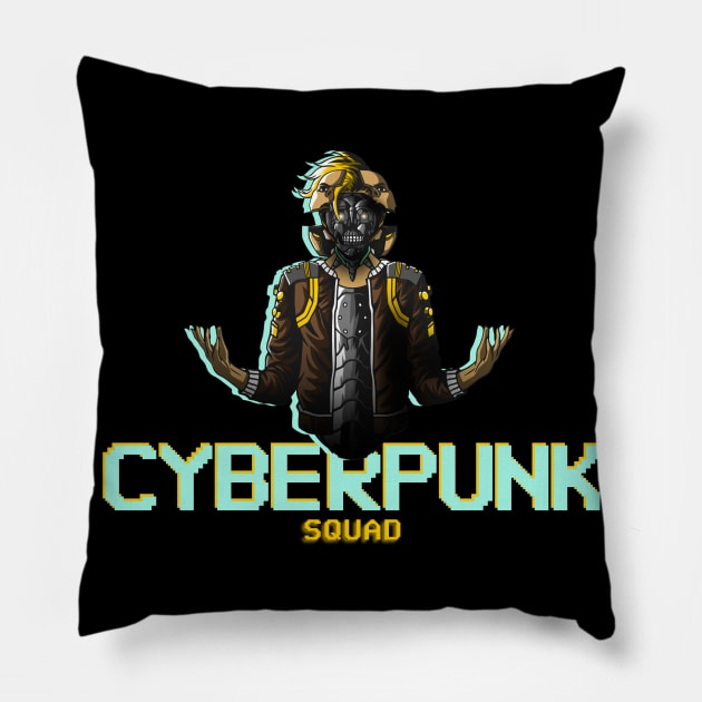 Cyberpunk Future Is Here 2077 Pillow by Here Comes Art