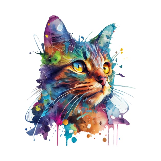 Calourful Cat Watercolour art by KOTOdesign