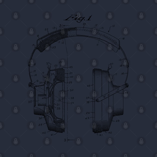 Vintage Headphones Patent Drawing by MadebyDesign