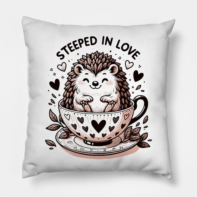 Cozy Hedgehog Tea Time Pillow by WEARWORLD