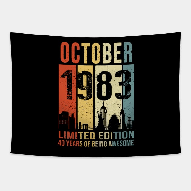 Made In 1983 October Years Of Being Awesome Tapestry by Red and Black Floral