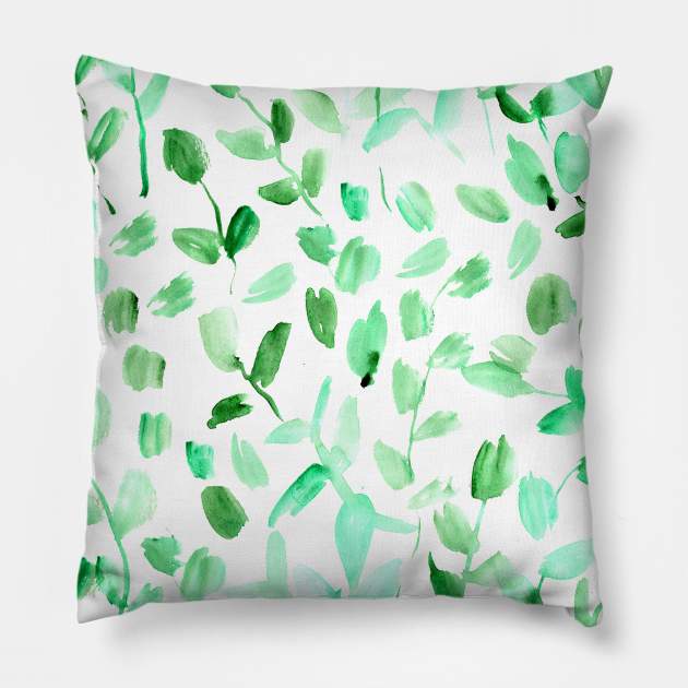 Green watercolor leaves Pillow by katerinaizotova