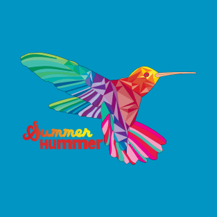 Summer Hummer - Geometric Sunset Colorful Hummingbird T-Shirt