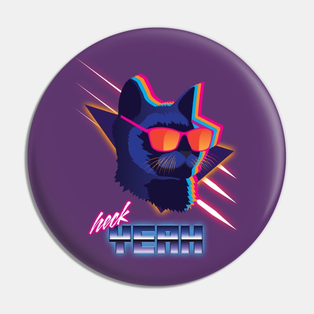 Heck Yeah Retro Cat Pin by patrickkingart