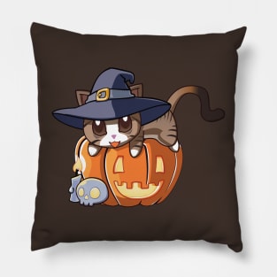 Brown Stripped Cat on a Pumpkin Pillow