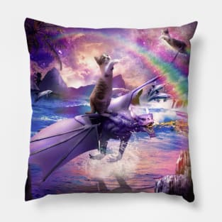 Rainbow Space Cat On Dragon Pillow