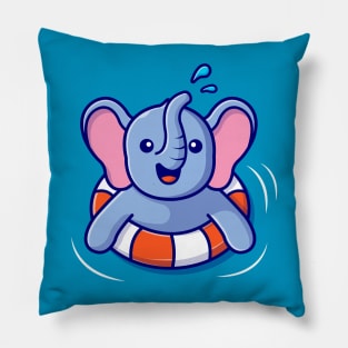 Cute Elephant Floating With Swimming Tires Pillow