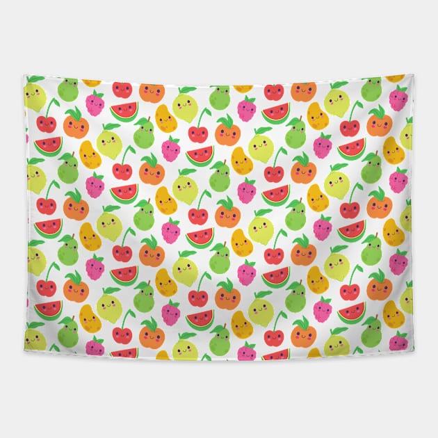 Happy Fruits - Cute Fruit Pattern Tapestry by edwardechoblue