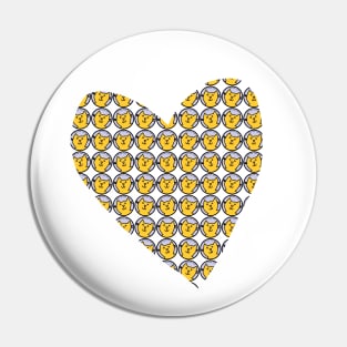 Yellow Cat Pattern Heart on White for Valentines Day Pin