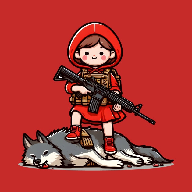 Tactical Little Red Riding Hood Adventure Tee: Where Fairytales Meet Bold Style by Rawlifegraphic