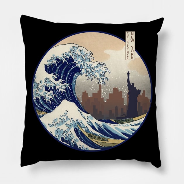 The Great Wave of New York Pillow by candyliu