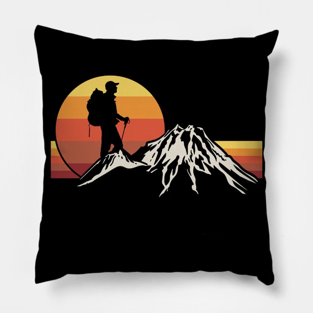 Hiking Hiker Vintage Pillow by KAWAIITEE