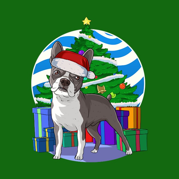 Boston Terrier Cute Santa Christmas Gift by Noseking