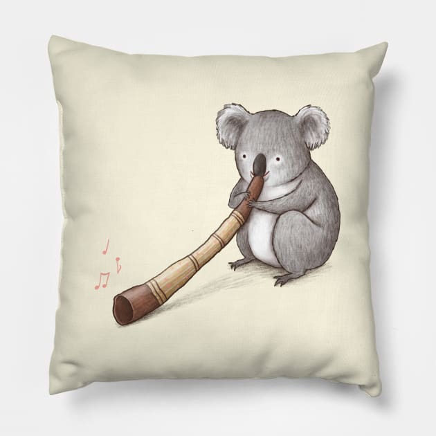 Koala Playing the Didgeridoo Pillow by Sophie Corrigan