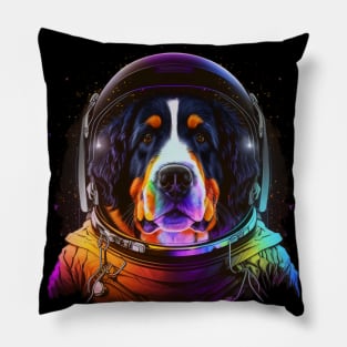 Bernese Mountain Dog Astronaut in Outer Space Funny Cosmic Explorer Pillow