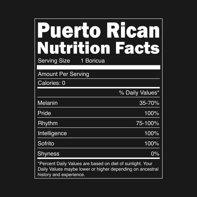 Puerto RIco Boricua Gift - Puerto Rican Nutrition Facts by HispanicStore