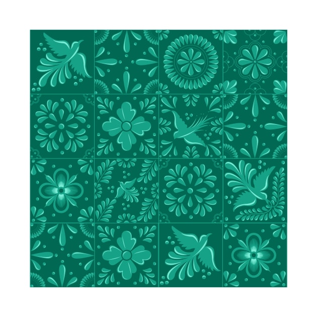 Mexican Turquoise Talavera Tile Pattern by Akbaly by Akbaly