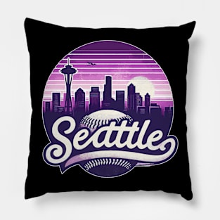 Vintage Purple Seattle City Baseball Pillow