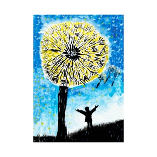 boy under a magic dandelion tree T-Shirt