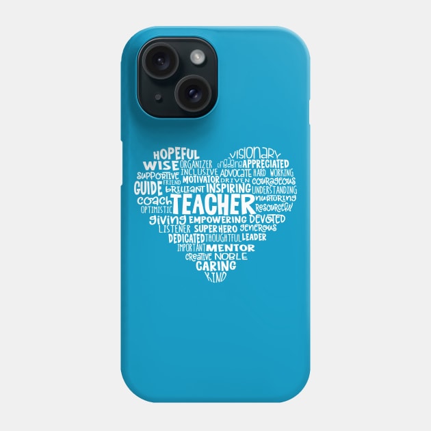 Teacher Heart Word Cloud Phone Case by Jitterfly