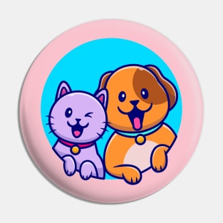 Cute Dog And Cute Cat Cartoon Pin