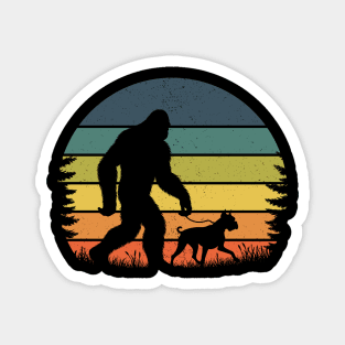 Bigfoot Walking Boxer Dog Vintage Sunset Hiking Dog Magnet