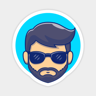 Cool Beard Man Barber Head With Glasses Magnet