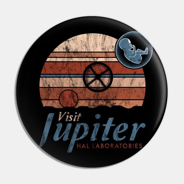 Visit Jupiter - Vintage Distressed Sci Fi - Retro Space Odyssey Pin by Nemons