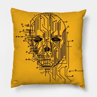 Retro Futuristic Sci-fi Microchip Portrait Pillow