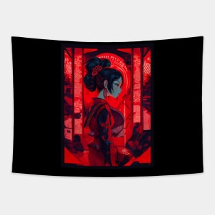 Red neon Japanese girl Tapestry