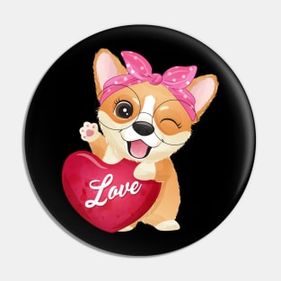 corgi love valentine tshirt Pin