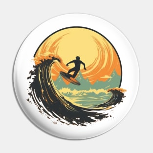 Ride the wave of nostalgia with our vintage retro surfer skater designs Pin