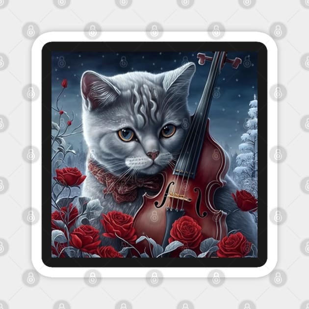 British Shorthair And Violin Magnet by Enchanted Reverie