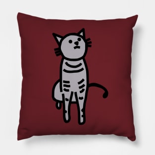 Grey Cat Thick Black Line Drawing Pillow