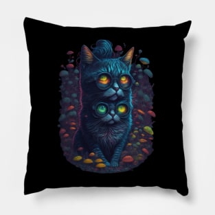 Techno Psy Shirt - Psychedelic Techno Cat - Catsondrugs.com - #psychedelic #psychedelicart #trippy #psytrance #art #psy #trippyart #music #trance #rave #love #psychedelictrance #psyart #digitalart #psytranceworld #trancefamily T-Shirt Pillow